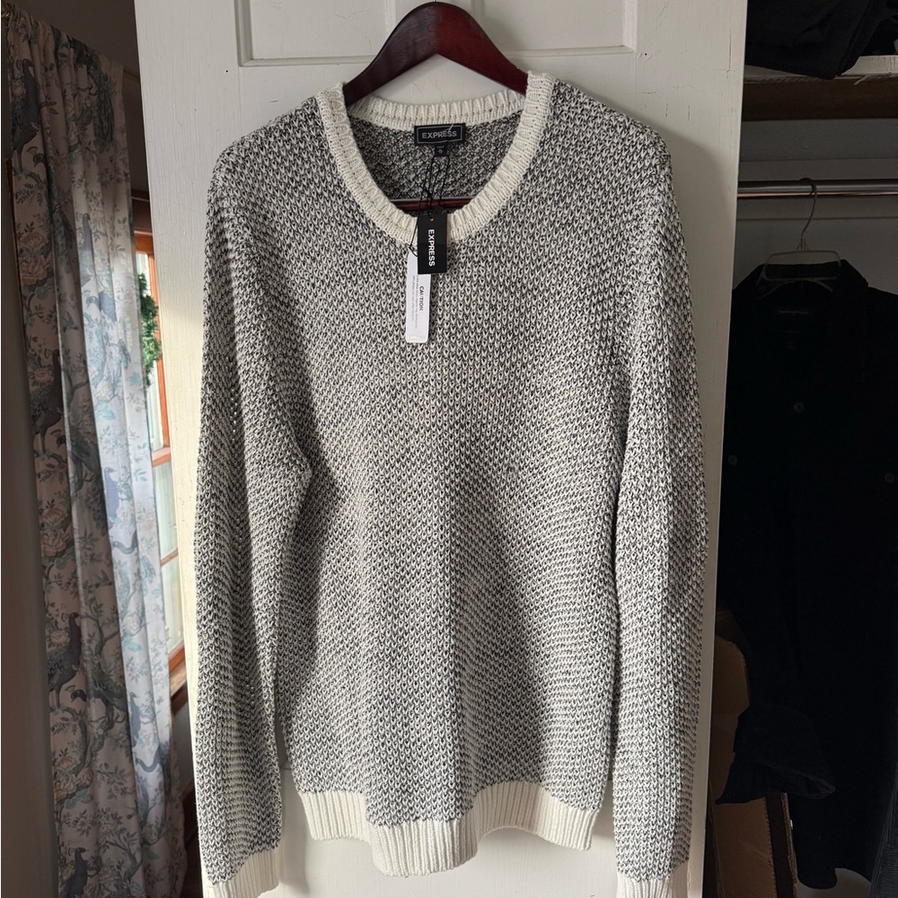 Express Gray and White Crewneck Sweater